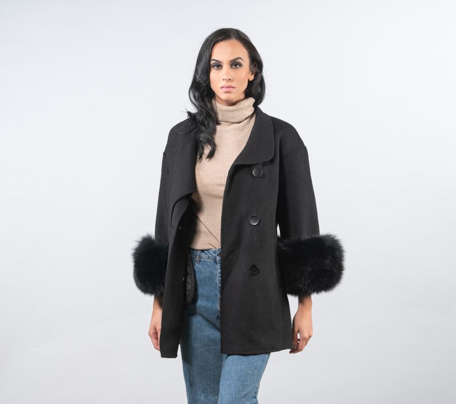 Black Short Cashmere Wool Coat