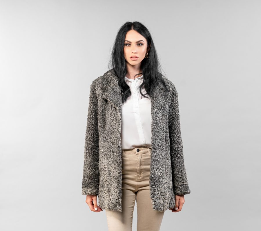 Astrakhan Fur Jacket With Notched Collar