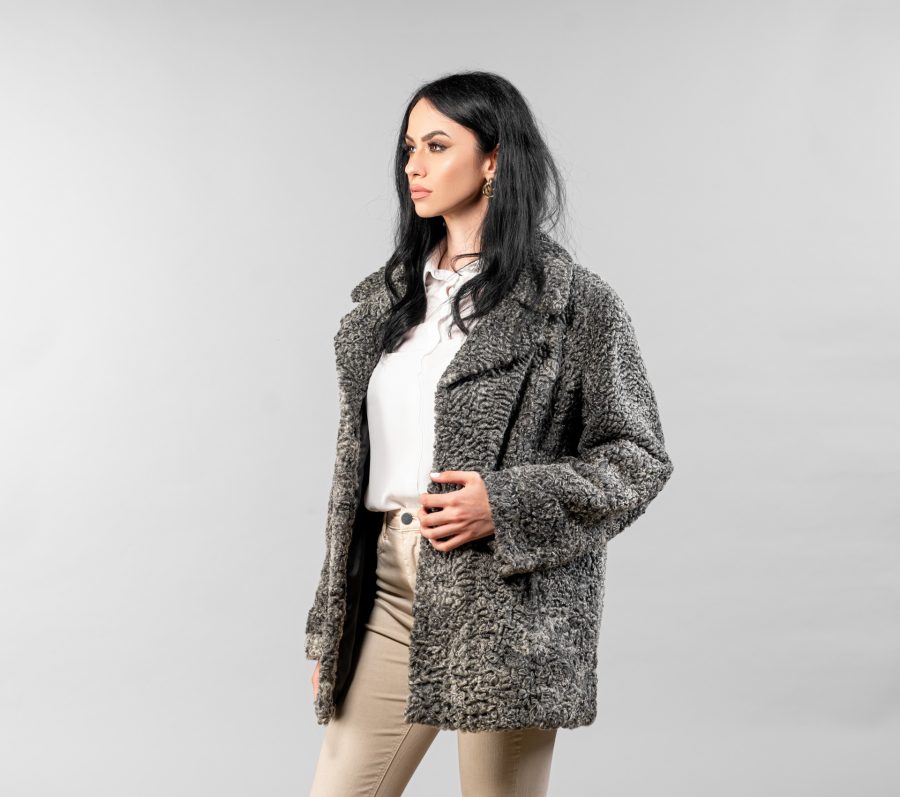 Astrakhan Fur Jacket With Notched Collar