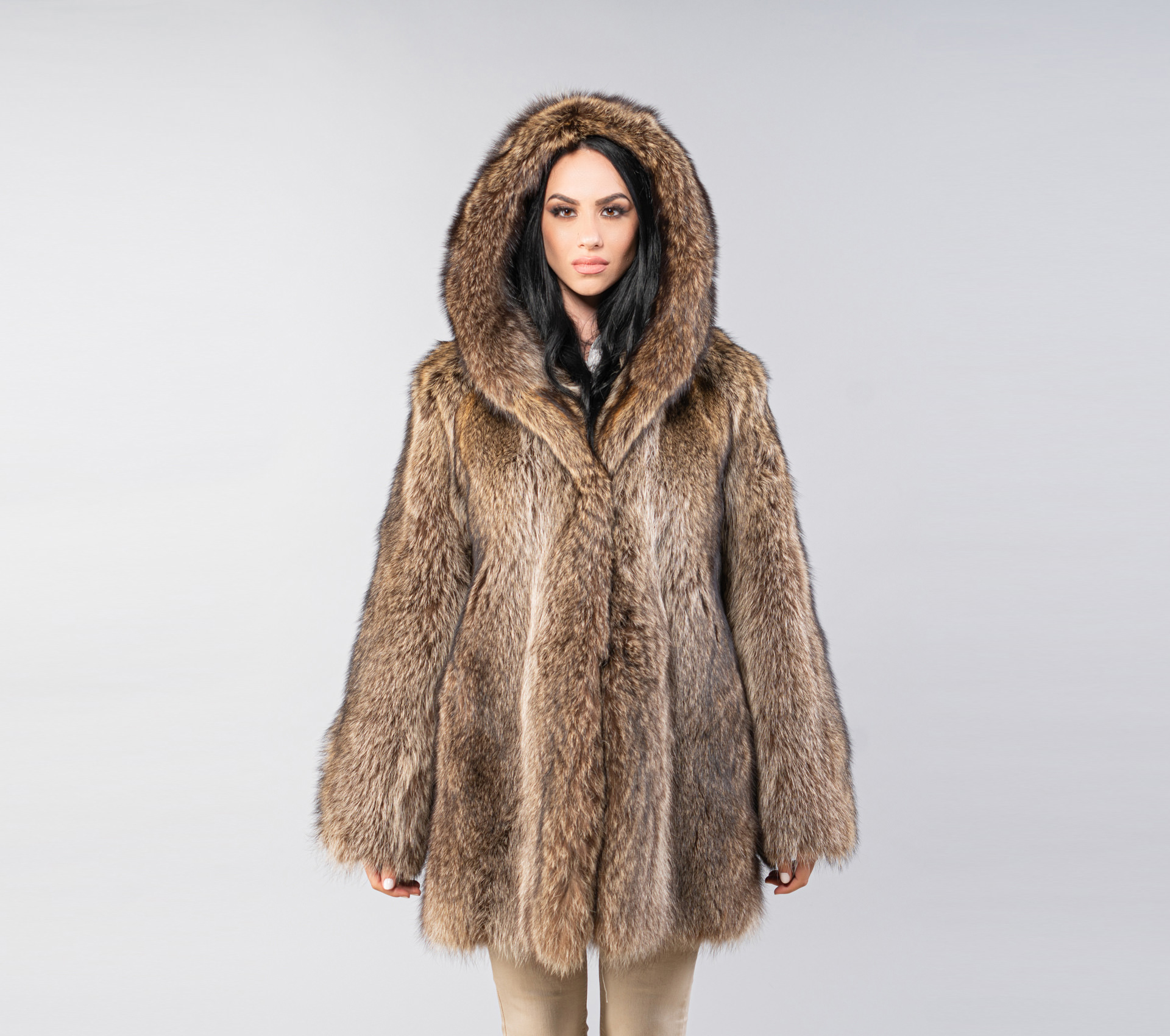 Women's Raccoon Fur Jacket With - 100% Real Fur Haute Acorn