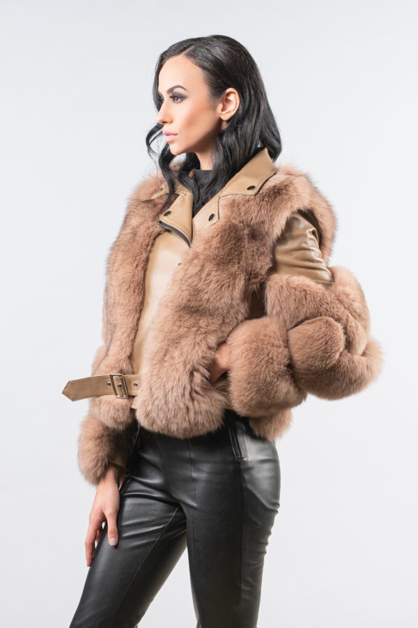 Beige Leather And Fox Fur Jacket