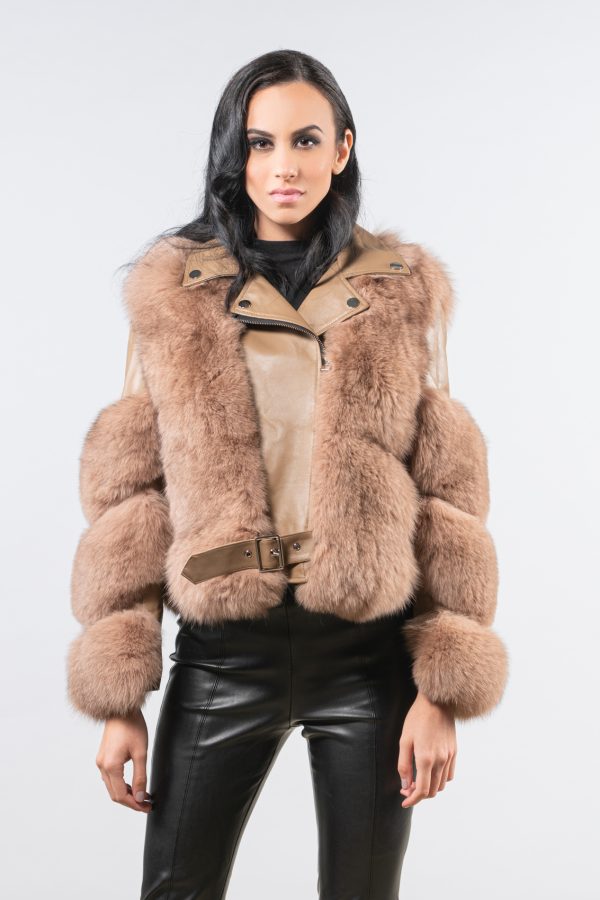 Beige Leather And Fox Fur Jacket
