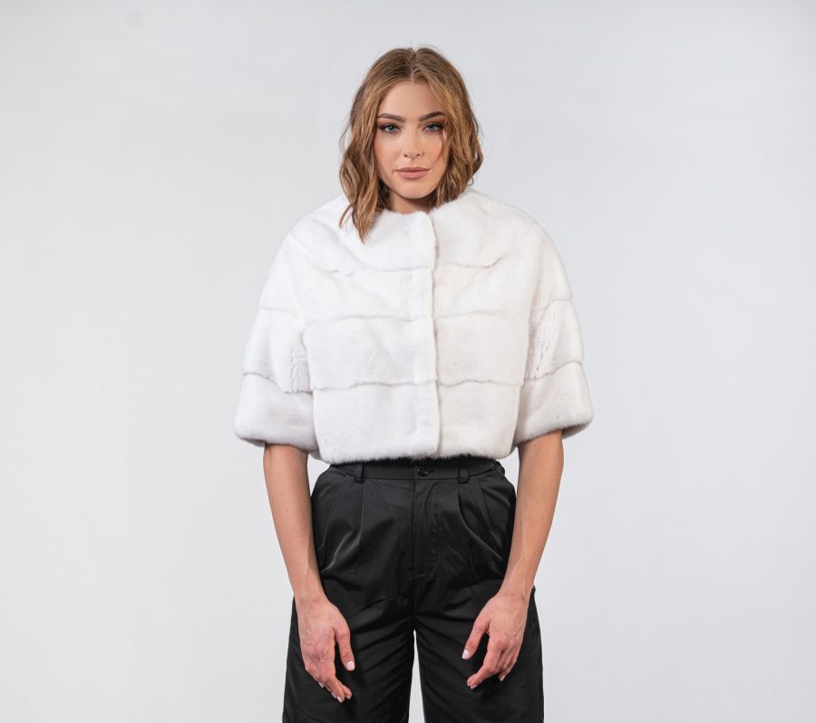 White Short Mink Fur Jacket With Short Sleeves