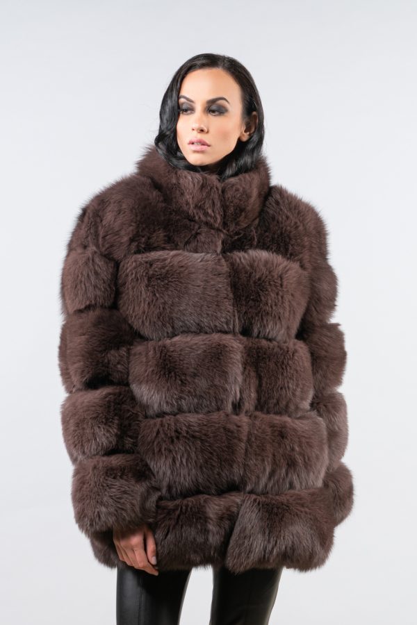Horizontal Brown Fox Fur Jacket