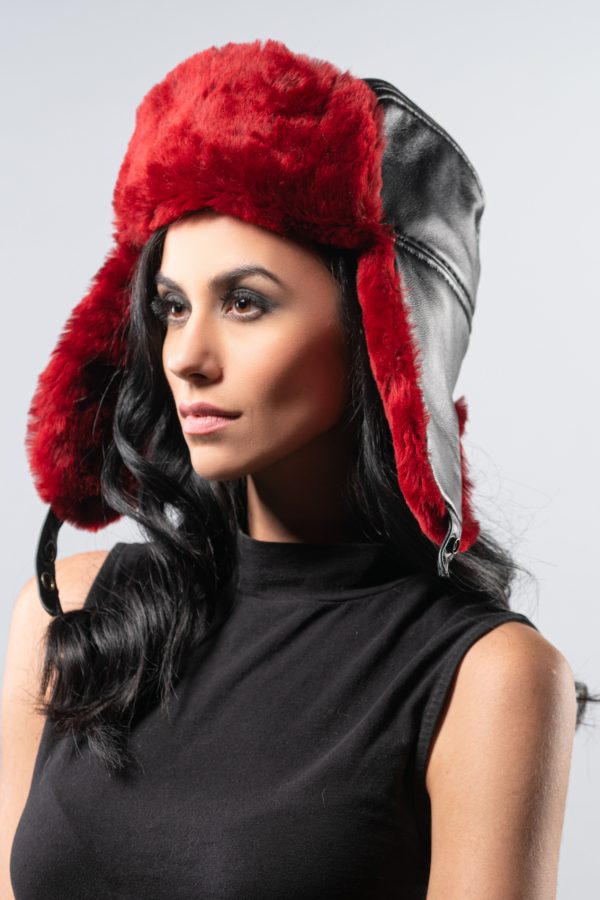 Black And Red Sheepskin Hat