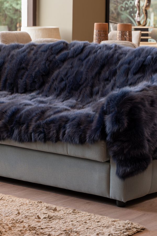 Blue Real Fox Fur Blanket