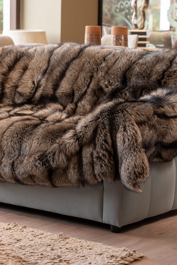 Light Beige Silver Fox Fur Blanket
