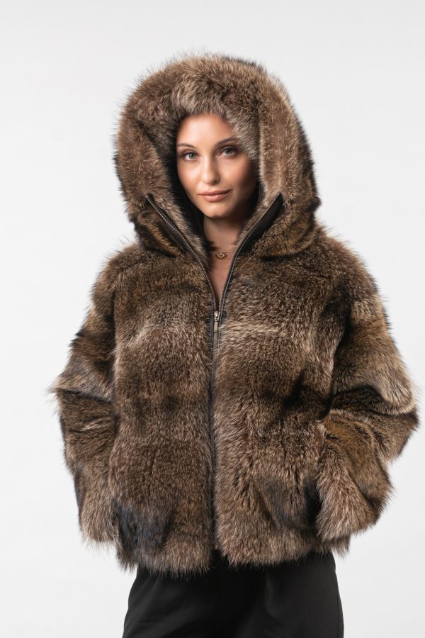 Natural Raccoon Fur Jacket With Hood