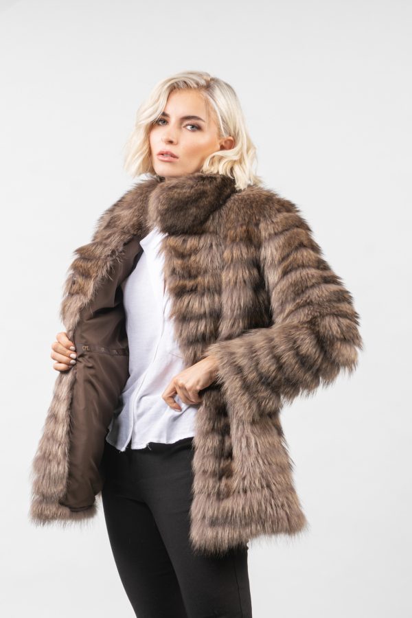 Taupe Horizontal Layer Raccoon Fur Jacket