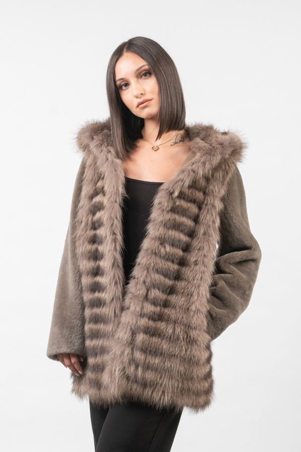 Taupe Raccoon Fur Jacket With Hood