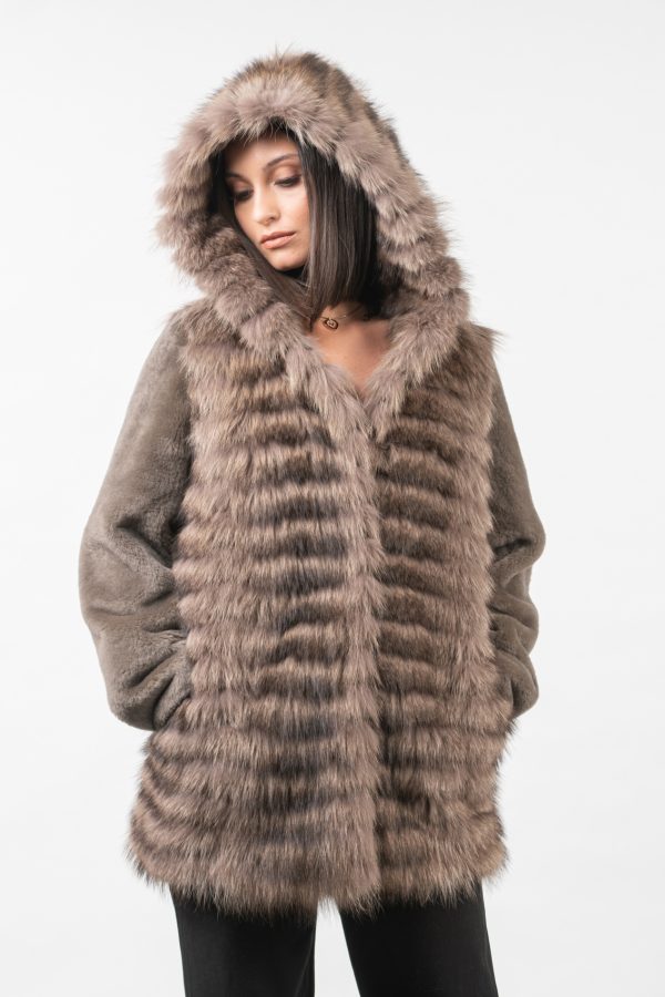 Taupe Raccoon Fur Jacket With Hood
