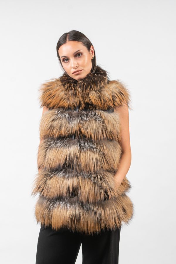 Gold-Cross Horizontal Layer Fox Fur Vest