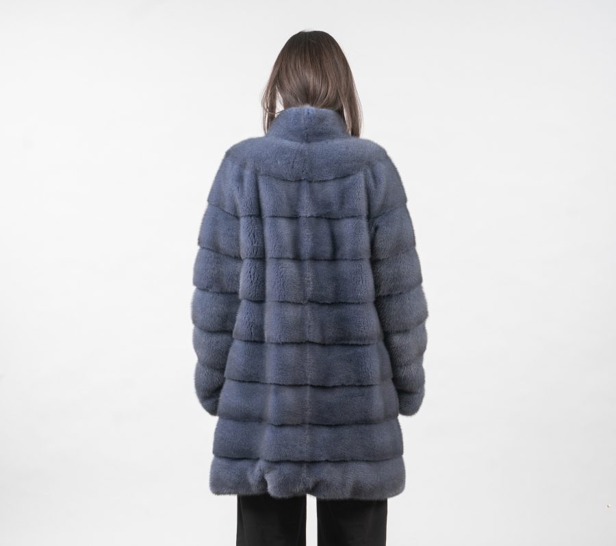Horizontal Design Blue Mink Fur Jacket