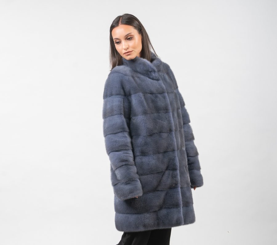 Horizontal Design Blue Mink Fur Jacket