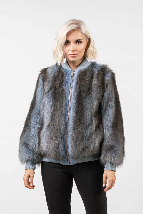 Blue Raccoon Fur Bomber