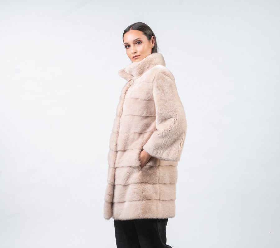 Horizontal Design Pale Rose Mink Fur Jacket