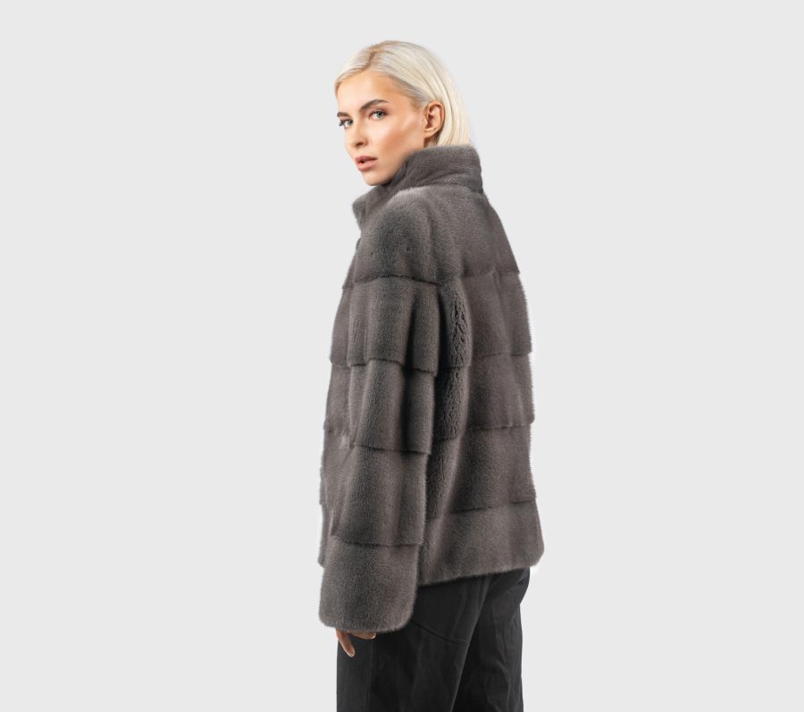 Short Stone Gray Mink Fur Jacket - 100% Real Fur - Haute Acorn