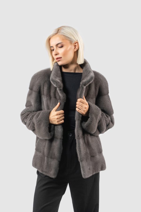 Short Stone Gray Mink Fur Jacket