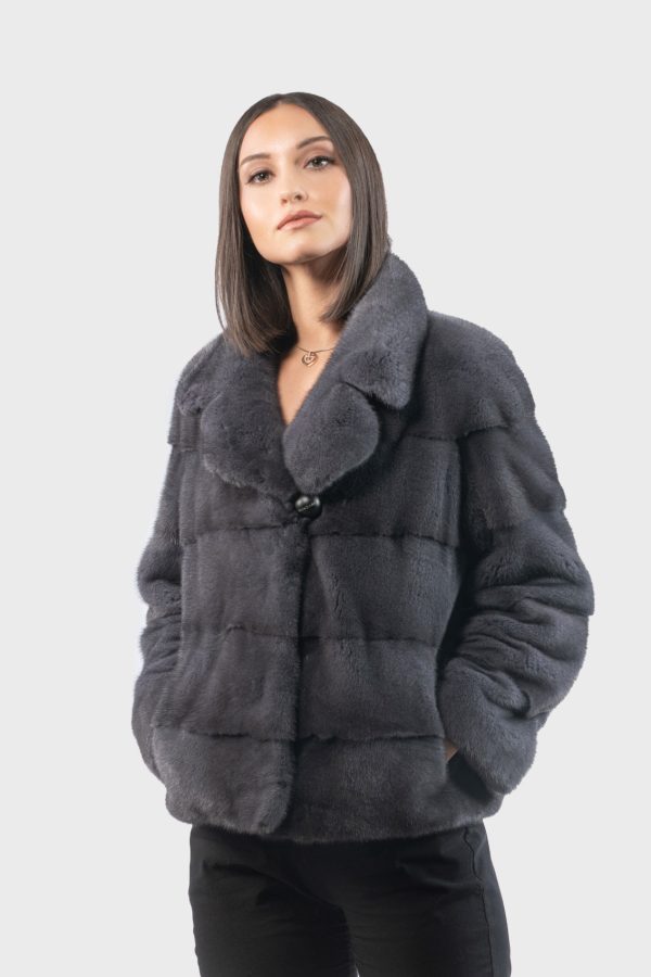 Horizontal Layer Graphite Gray Mink Fur Jacket