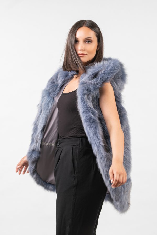 Cropped Blue Fox Fur Vest