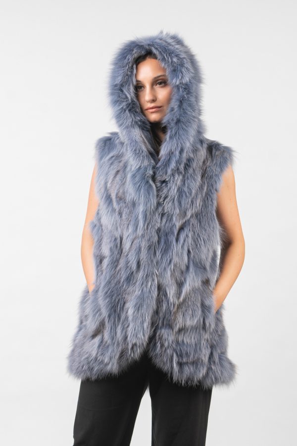 Cropped Blue Fox Fur Vest