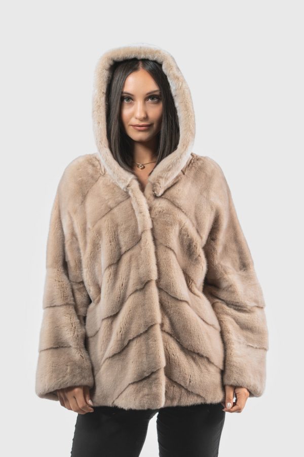 Beige Mink Fur Jacket With Hood