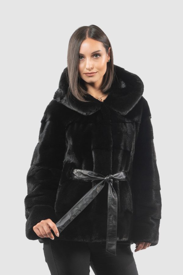 Black Mink Fur Jacket With Leather Belt