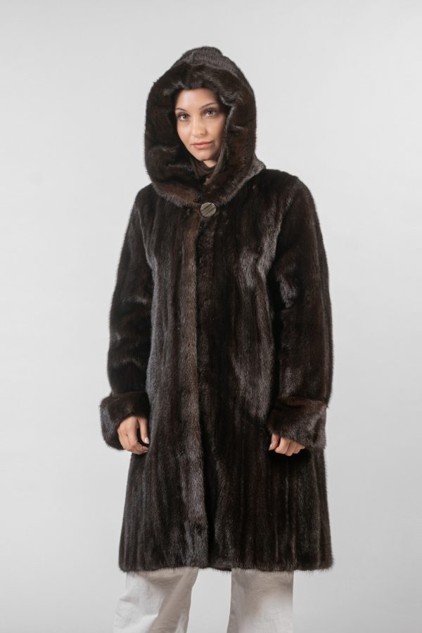 Hooded Mahogany Mink Fur Jacket