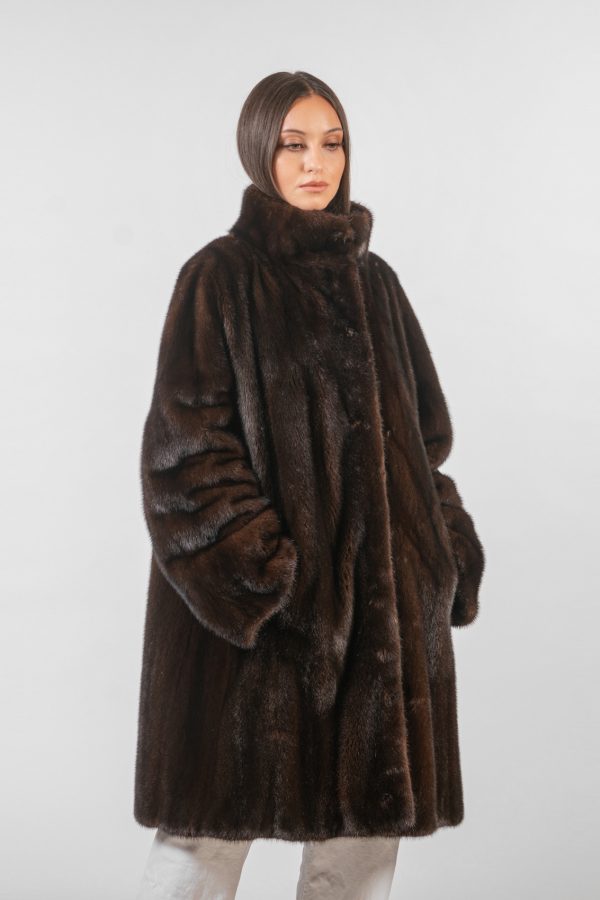 Mahogany Mink Fur Jacket With Stand Up Collar