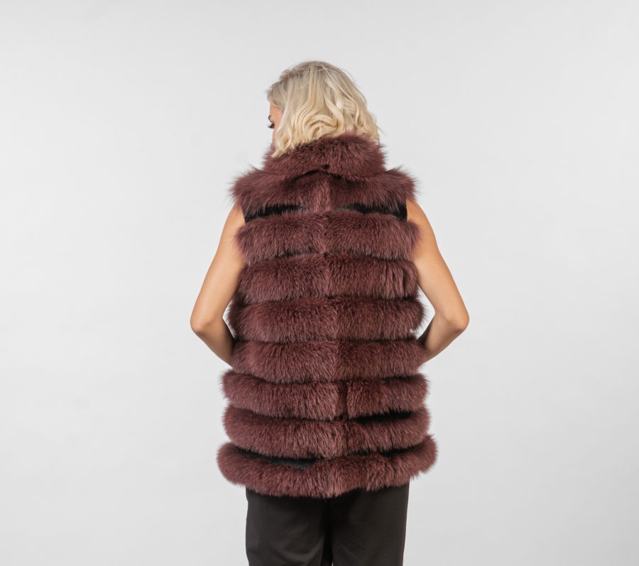 Horizontal Layer Bordeaux Fox Fur Vest