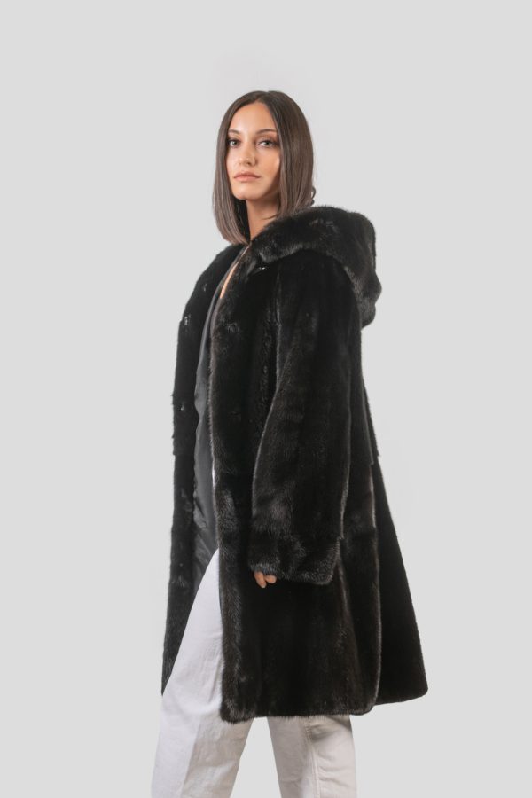 Black Mink Fur Coat With Hood