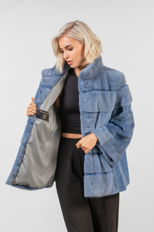 Sky Blue Semi-Sheared Mink Fur Jacket
