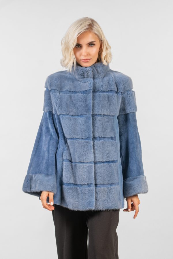 Sky Blue Semi-Sheared Mink Fur Jacket