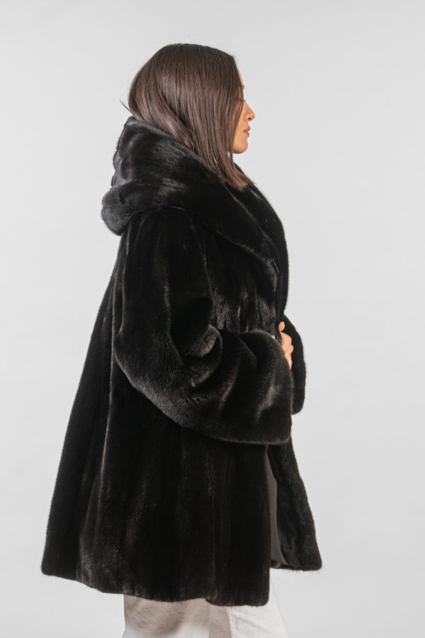 Black Mink Fur Jacket With Drawstring Fastening