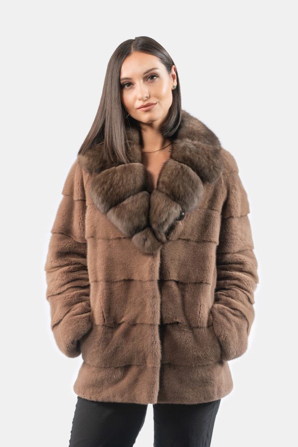 Taupe Mink Fur Jacket With Sable Collar