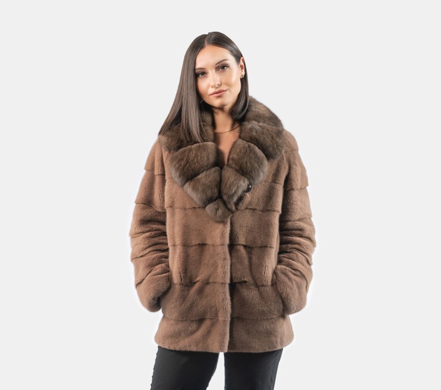 Taupe Mink Fur Jacket With Sable Collar