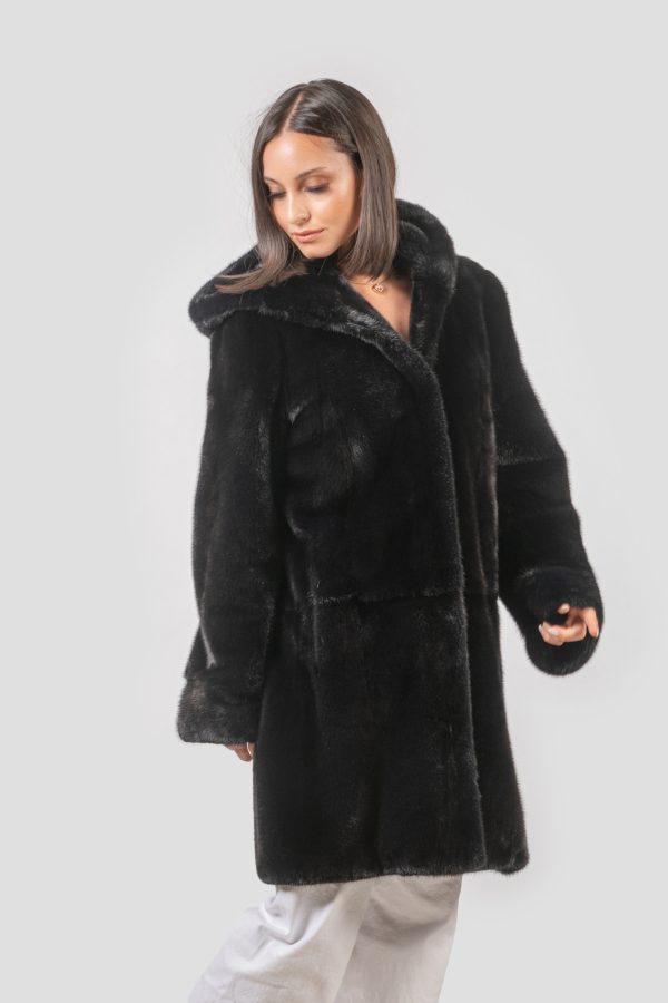 Full Skin Black Mink Fur Jacket With Hood
