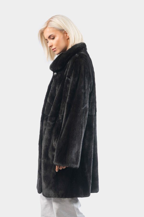 Black Mink Fur Jacket With Short Collar