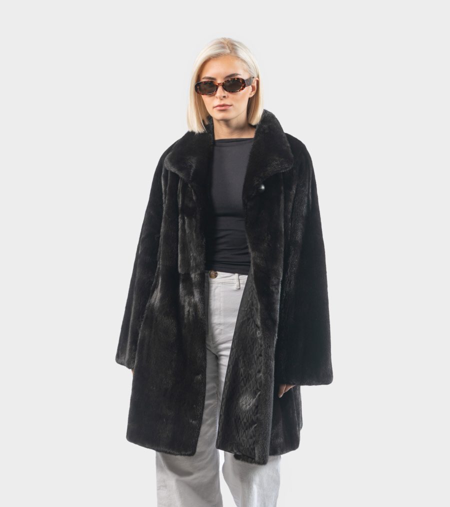Black Mink Fur Jacket With Short Collar