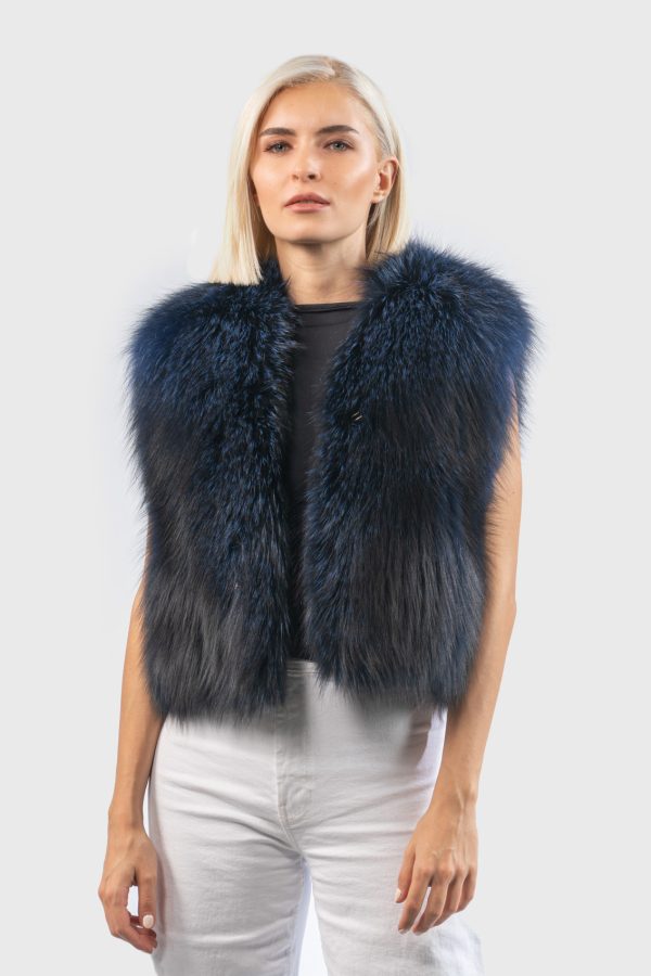 Short Blue Fox Fur Vest