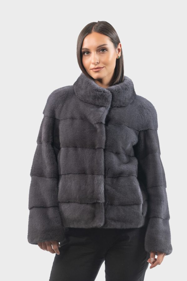 Horizontal Layer Short Graphite Gray Mink Fur Jacket