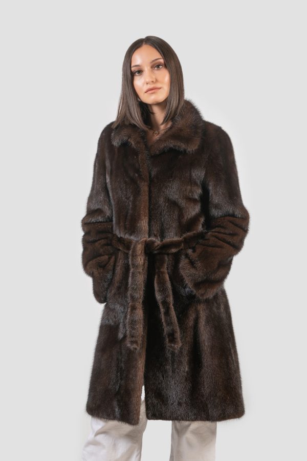 Mahogany Mink Fur Coat With Belt