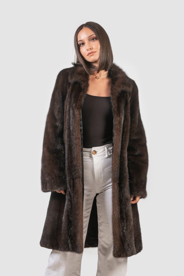 Mahogany Mink Fur Coat With Belt