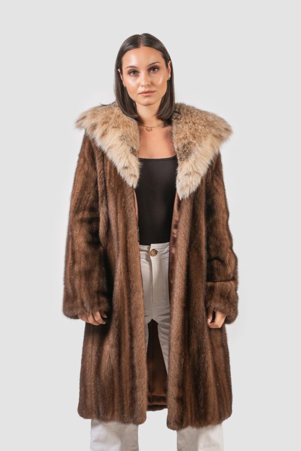 Demi Buff Mink Fur Coat With Lynx Hood