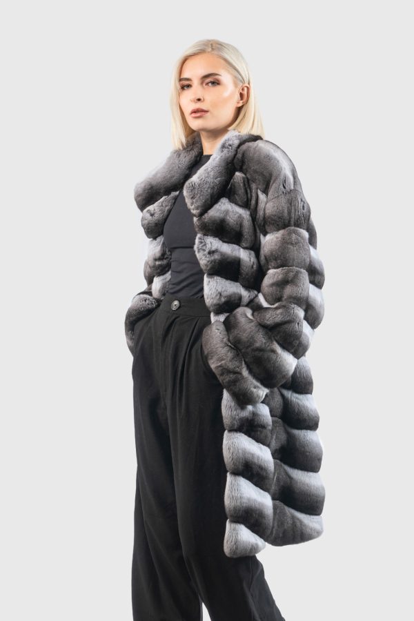 Diagonal Chinchilla Fur Coat