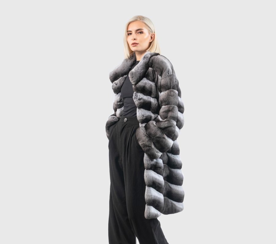 Diagonal Chinchilla Fur Coat