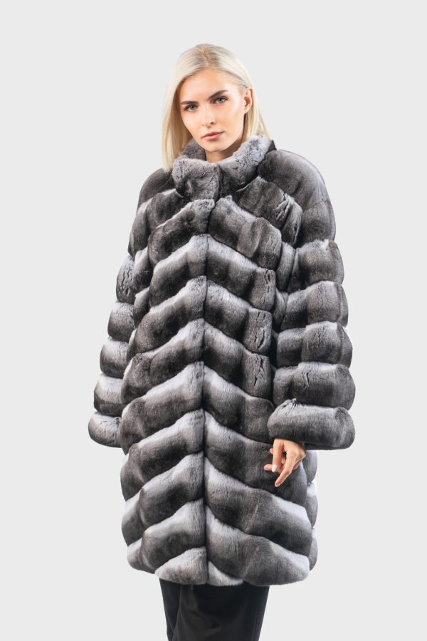 Diagonal Chinchilla Fur Coat