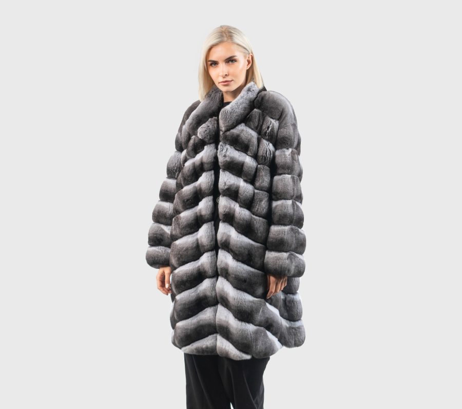 Diagonal Chinchilla Fur Coat