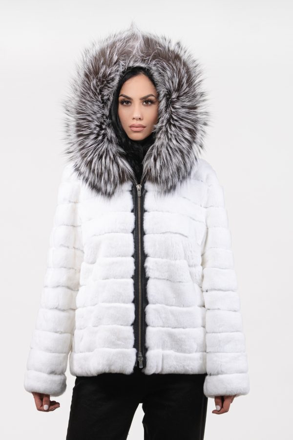 White Rabbit Fur Jacket with Fox Fur Hood