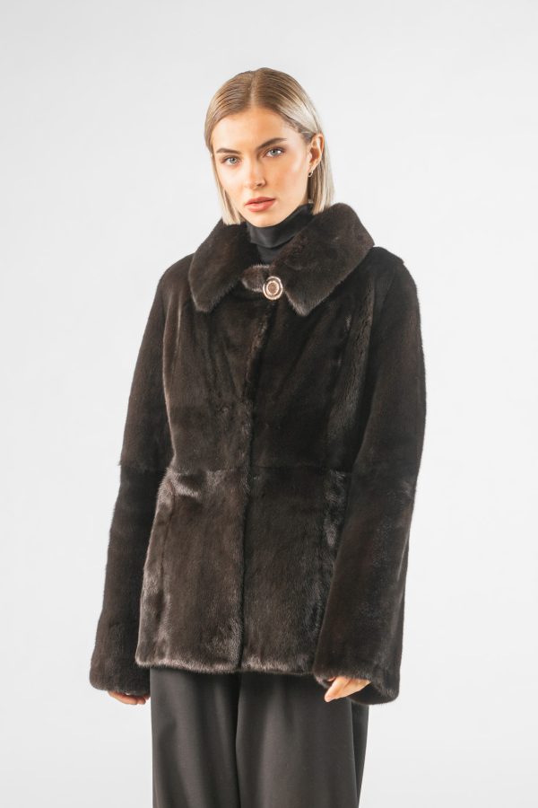 Short Mink Fur Jacket in Brown Color